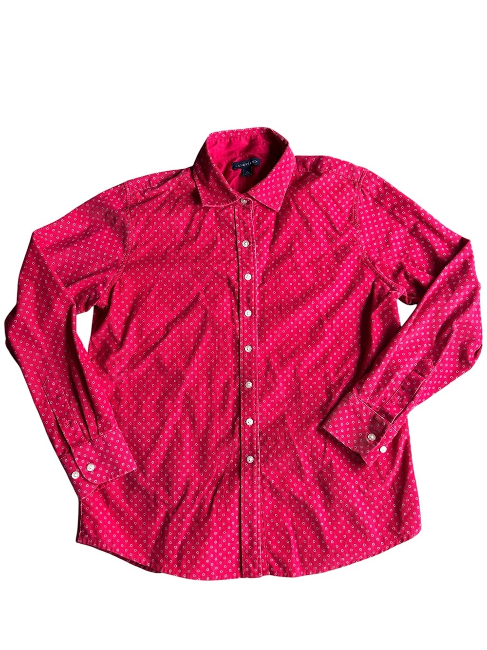 Land’s End Red Corduroy Long Sleeve Button Up Shirt Women’s Medium Pattern